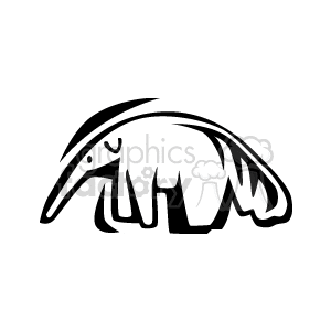 The image is a black and white clipart of an anteater.