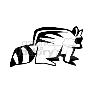 The clipart image depicts a simplified black and white illustration of a raccoon. The raccoon is stylized, with bold lines suggesting its striped tail and masked facial markings characteristic of the species.