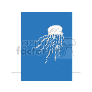 A simple clipart image of a white jellyfish on a solid blue background.
