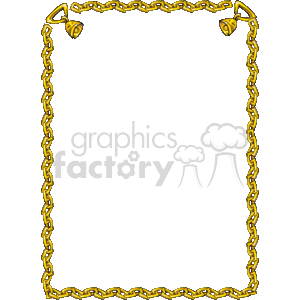 This is a decorative clipart image that features a black background with a gold border. The border is designed to look like a chain, complete with interlocking links. At each corner, the border is adorned with gold bells, adding to the ornamental feel of the image. The gold coloration and the inclusion of bells may suggest a connection to certain religious or festive themes. The overall design creates a frame-like effect, which could be used in various graphic design purposes to frame text, images, or other elements within the negative space.