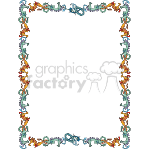 The image shows a decorative clipart border featuring seahorses. The seahorses are styled in various colors and are arranged in a symmetrical pattern along the edges of the border, with intricate looping designs connecting them. This border creates a rectangular frame that can be used for embellishing documents, invitations, or any creative design that requires a marine or sea life theme. The center of the image is empty, providing space for text or other graphical elements to be inserted.
