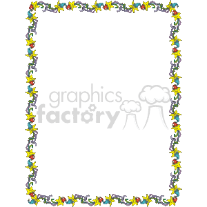 The clipart image features a decorative border with a pattern that includes a series of colorful stars. The border surrounds a blank central area that provides space for text or other content to be added. The stars appear with different colored hats and are arranged in a playful, alternating pattern around the entire edge of the rectangle. This kind of border is often used for certificates, invitations, or announcements to add a festive or celebratory feel to the design.