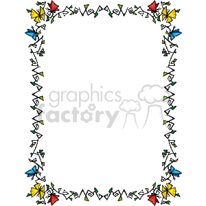 The image features a decorative border composed of stylized butterfly illustrations. These butterflies come in various colors including yellow, red, blue, and green. They are positioned around the edge of the frame, creating a border that could be used for embellishing a page or for framing content within the central black space. The butterflies are interspersed with small abstract geometric designs, enhancing the detail and attractiveness of the border.