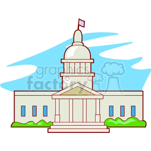 Clipart image of a government building with a dome and flag on top.