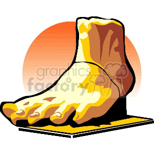 A clipart image depicting a stylized human foot statue on a flat surface, with a colorful gradient circle in the background.