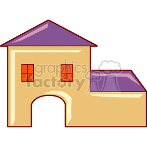 Clipart image of a simple house with a purple roof and two orange windows.