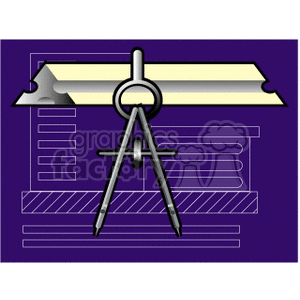 Clipart image of a pencil and a drawing compass overlaid on a blueprint background.