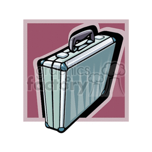 Clipart image of a silver briefcase with a handle against a maroon background.