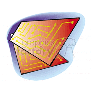 Clipart image of overlapping orange circuit boards with yellow electronic pathways on a blue gradient background.