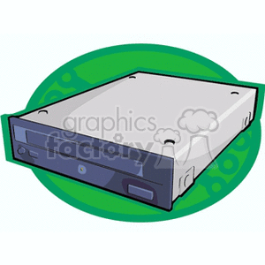 Illustration of a CD or DVD drive with a green background.