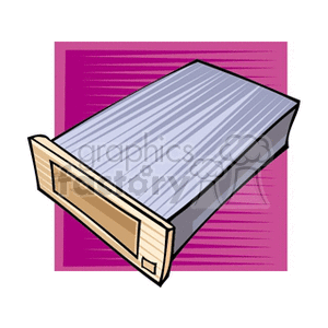 Clipart illustration of a computer optical drive with a wooden faceplate on a purple background.