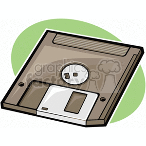 Illustration of a vintage floppy disk with a green background.