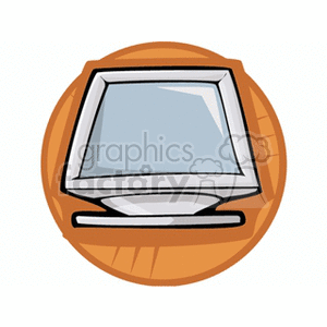 Clipart image of a vintage computer monitor with a brown circular background.