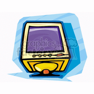 Colorful cartoon-style clipart of a vintage computer monitor with blue background.