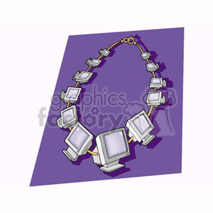 Clipart image of a necklace made from small computer monitors.