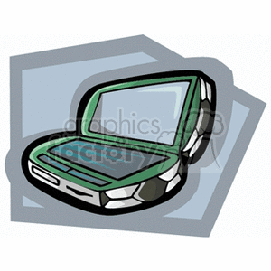 A stylized clipart image of a laptop with a soccer-themed design, featuring a green case and soccer ball patterns.