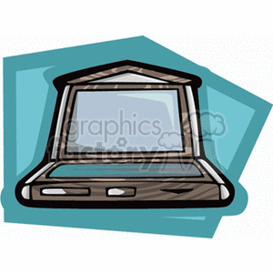 Clipart image of a laptop with a teal background.