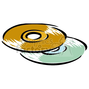 Illustration of two overlapping compact discs in brown and bluish-green colors.