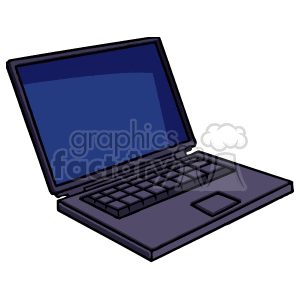 A simple clipart illustration of an open laptop with a blue screen and keyboard.