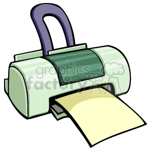 A cartoon illustration of a printer with a sheet of paper coming out.