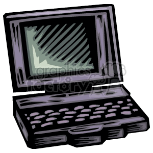 Clipart image of a retro laptop computer with a blocky design and visible keyboard.