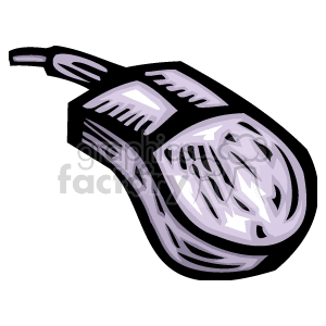 Clipart image of a computer mouse with a cord in a stylized, cartoonish design.