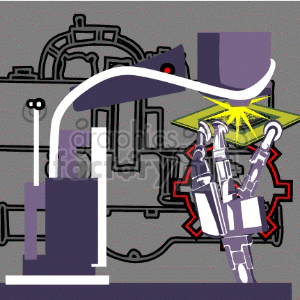 Clipart image of robotic arm performing a task involving futuristic technology.