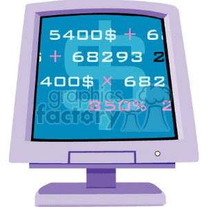 Clipart image of a computer monitor displaying financial symbols and numbers.