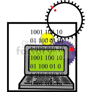 Laptop and Binary Code with Gears