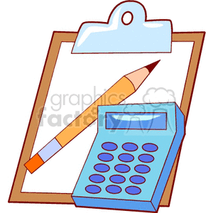 Clipboard with Pencil and Calculator