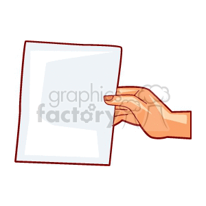 A hand holding a blank sheet of paper clipart image.