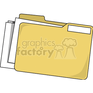 A clipart image of a yellow file folder with papers sticking out.