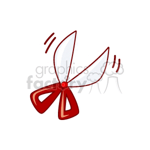 A clipart image of scissors with red handles, depicted in a playful, animated style.