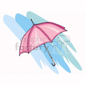 A clipart image of a pink umbrella with a background of blue and light blue brush strokes.