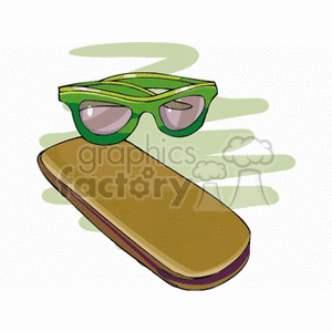 An illustration of green glasses and a brown holder