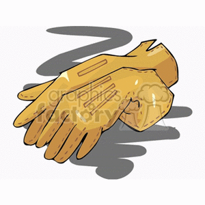 A pair of yellow work gloves in a realistic style with shadows underneath.