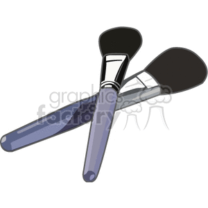 A clipart image of two makeup brushes with purple handles crossed over each other.