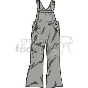 A clipart image of a pair of gray overalls with multiple pockets and buttoned straps.