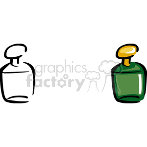 Clipart image of two perfume bottles. One bottle is an outline, and the other is colored green with a yellow cap.