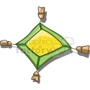 A colorful clipart depicting a napkin with a tassel decoration on each of the corners. 