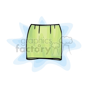 A clipart image of a green skirt with a light blue abstract background.