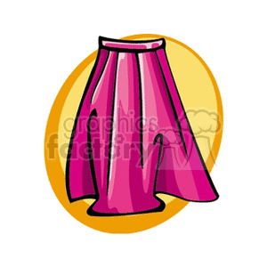 A colorful clipart image of a pink skirt with a yellow background.