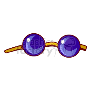 An image of a pair of round, blue-tinted glasses with golden arms.