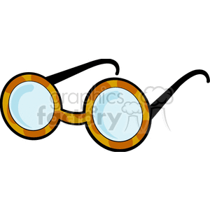 Clipart image of a pair of round eyeglasses with a tiger-striped frame and black temples.