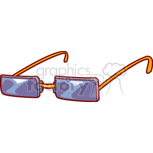 A clipart image of a pair of rectangular eyeglasses with orange frames and purple-tinted lenses.