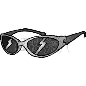 A clipart image of black sunglasses with lightning bolt designs on the lenses, representing reflections 