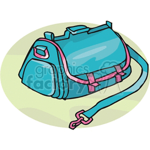 A colorful clipart image of a blue handbag with a strap.