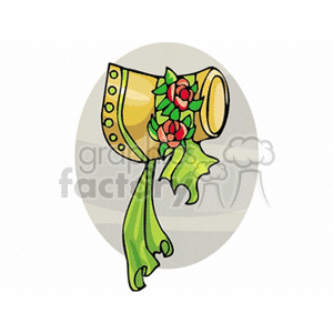 A clipart image of a decorative, possibly vintage style, bonnet adorned with flowers and green ribbons.