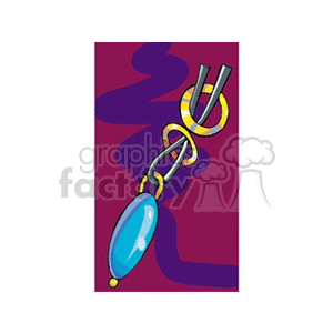 A colorful clipart image featuring a blue oval pendant connected to two intertwined rings and bars against a purple background.