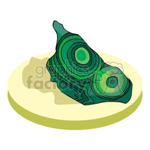 Clipart image of a green mineral rock resembling malachite on a circular base.